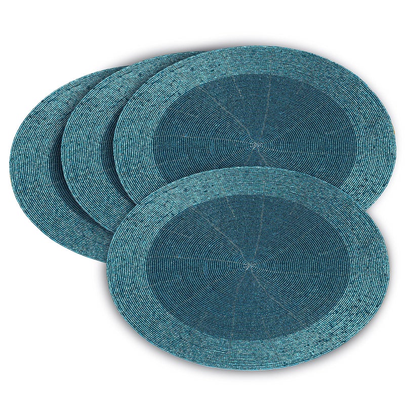 Light & Pro Lightnpro Beaded Placemats Set of 4 - Round Handmade Farmhouse Table Chargers - Decorative Glitz Placemats for Dining Table, Holiday Parties, Wedding, Kitchen & Event DÃ©cor - 13 Inch Teal - Image 4